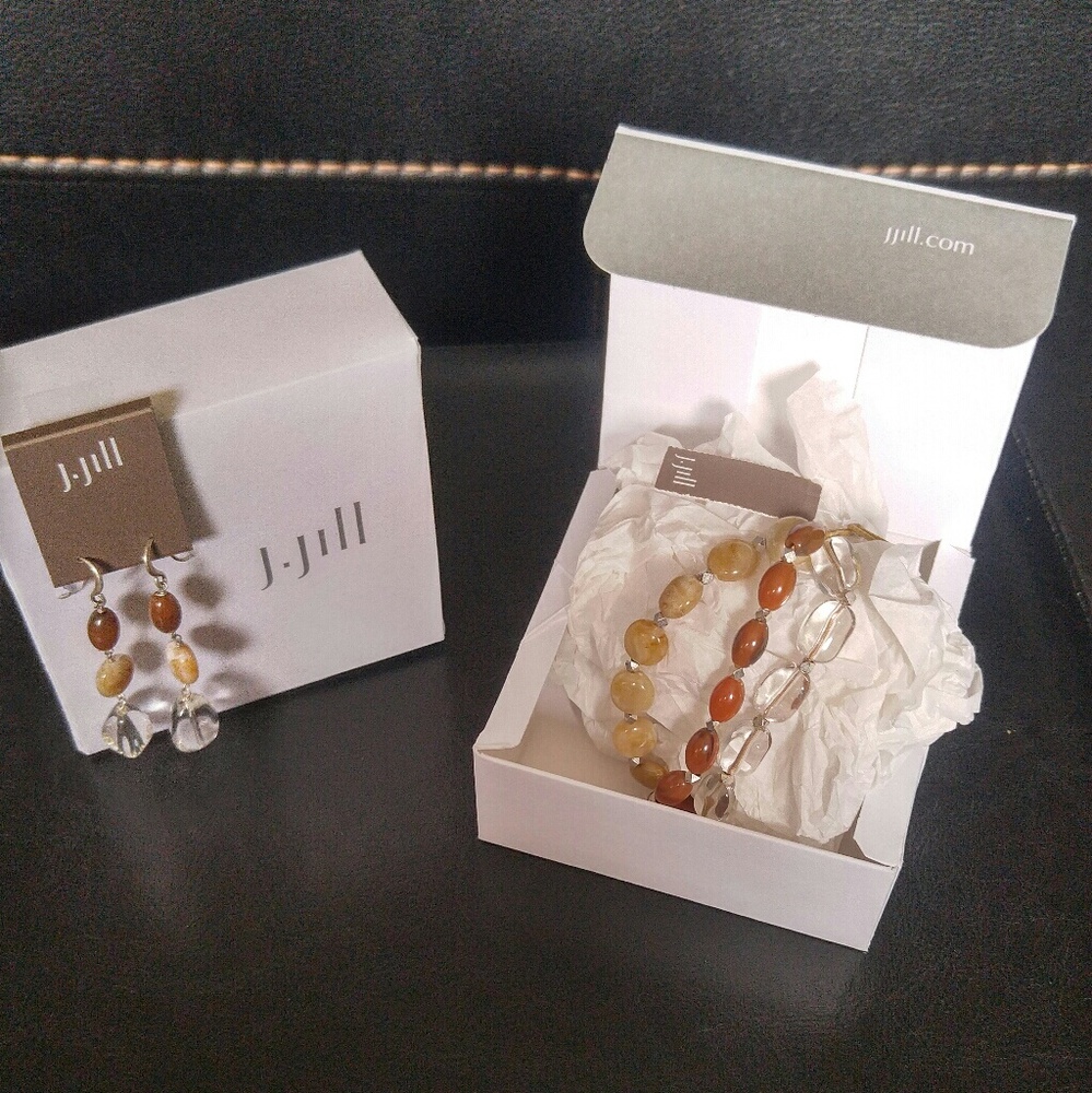 JJILL earring bracelet SET neutral stone glass NWT